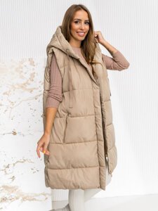 Women's Longline Quilted Gilet with hood oversize Beige Bolf 81266A1