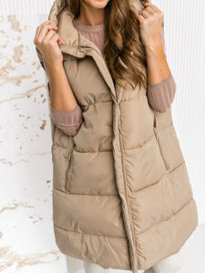 Women's Longline Quilted Gilet with hood oversize Beige Bolf 81266A1