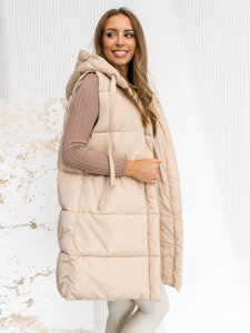 Women's Longline Quilted Gilet with hood oversize Light Beige Bolf 81266A1