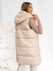 Women's Longline Quilted Gilet with hood oversize Light Beige Bolf 81266A1