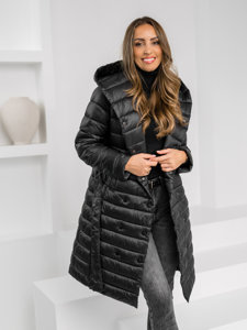 Women's Longline Quilted Lightweight Jacket with hood Black Bolf 5M3159