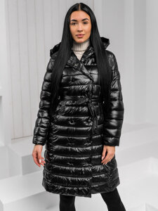 Women's Longline Quilted Lightweight Jacket with hood Black Bolf 5M3159A1