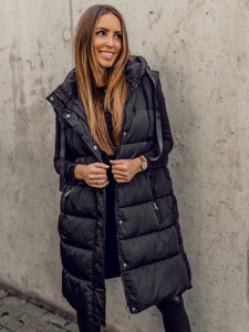 Women's Longline Quilted Oversize Gilet Black Bolf 81276