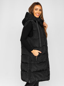 Women's Longline Quilted Oversize Gilet Black Bolf 81276