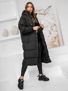 Women's Longline Quilted Winter Coat Jacket with hood Black Bolf 5M3163