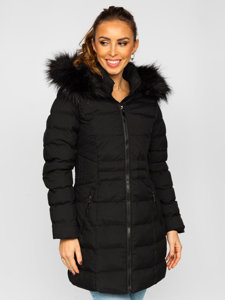 Women's Longline Quilted Winter Jacket Black Bolf 16M9061