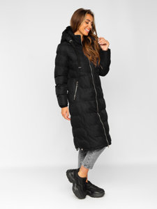 Women's Longline Quilted Winter Jacket with Hood Black Bolf 5M736