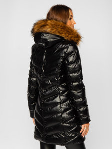 Women's Longline Quilted Winter Jacket with Hood Black Bolf 5M778