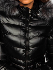 Women's Longline Quilted Winter Jacket with Hood Black Bolf 7076