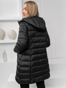 Women's Longline Quilted Winter Jacket with hood Black Bolf 11Z8083