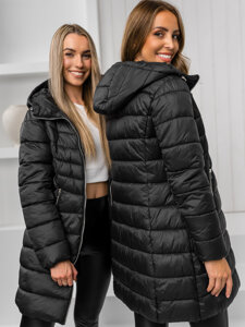 Women's Longline Quilted Winter Jacket with hood Black Bolf 11Z8083A