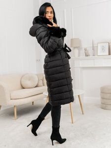 Women’s Longline Quilted Winter Jacket with hood Black Bolf 11Z8095