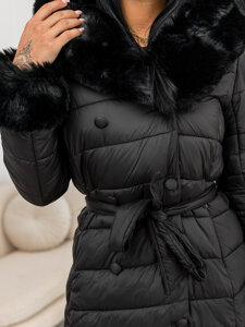 Women’s Longline Quilted Winter Jacket with hood Black Bolf 11Z8095