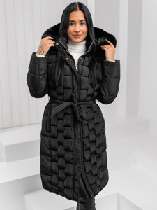 Women’s Longline Quilted Winter Jacket with hood Black Bolf 11Z8179