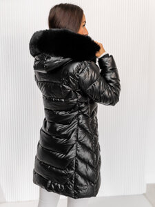 Women’s Longline Quilted Winter Jacket with hood Black Bolf 16M9122