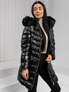 Women's Longline Quilted Winter Jacket with hood Black Bolf 5M3162A1