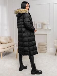 Women's Longline Quilted Winter Jacket with hood Black Bolf 5M3228