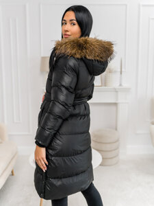 Women’s Longline Quilted Winter Jacket with hood Black Bolf 5M3298