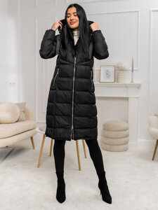 Women's Longline Quilted Winter Jacket with hood Black Bolf 5M736B