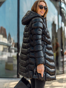 Women's Longline Quilted Winter Jacket with hood Black Bolf 7074A