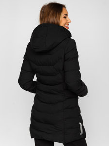 Women's Longline Quilted Winter Jacket with hood Black Bolf 7075