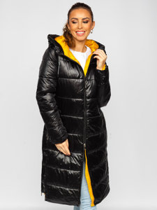 Women's Longline Quilted Winter Jacket with hood Black Bolf J9063