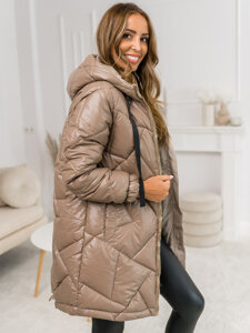 Women's Longline Quilted Winter Jacket with hood Camel Bolf 5M3189