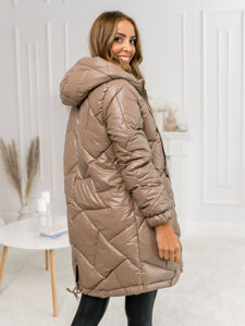 Women's Longline Quilted Winter Jacket with hood Camel Bolf 5M3189