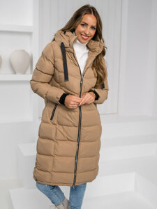 Women's Longline Quilted Winter Jacket with hood Camel Bolf 5M736