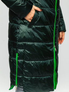 Women's Longline Quilted Winter Jacket with hood Green Bolf J9063