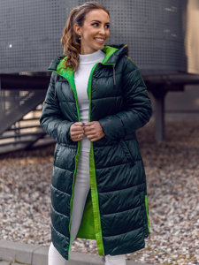 Women's Longline Quilted Winter Jacket with hood Green Bolf J9063