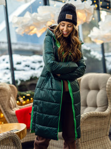 Women's Longline Quilted Winter Jacket with hood Green Bolf J9063A