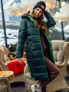 Women's Longline Quilted Winter Jacket with hood Green Bolf J9063A