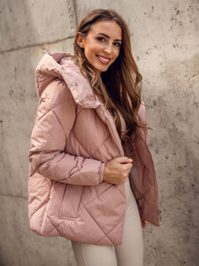 Women's Longline Quilted Winter Jacket with hood Pink Bolf 5M3175A