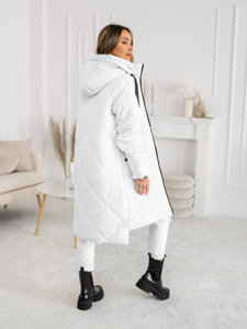 Women's Longline Quilted Winter Jacket with hood White Bolf 5M3168