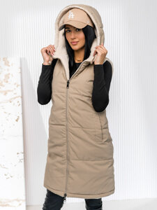 Women's Longline Reversible Quilted Gilet Beige Bolf 16M9166