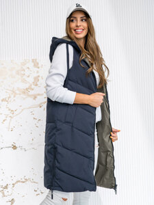 Women's Longline Reversible Quilted Gilet with hood Navy Blue Bolf B8022A1