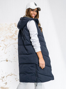 Women's Longline Reversible Quilted Gilet with hood Navy Blue Bolf B8022A1