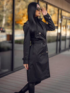 Women’s Longline Trench Coat Black Bolf 11Z8193