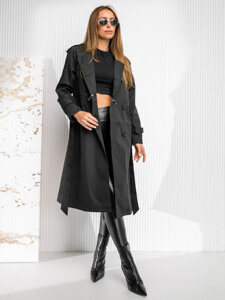 Women's Longline Trench Coat with Belt Black Bolf AG3011