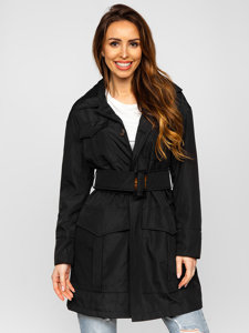 Women's Longline Trench Coat with Belt Black Bolf AG5012