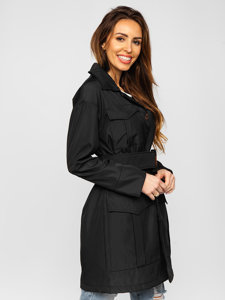 Women's Longline Trench Coat with Belt Black Bolf AG5012