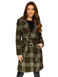 Women's Longline Warm Winter Coat with Belt Green Bolf OMDL011