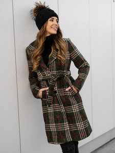 Women's Longline Warm Winter Coat with Belt Green Bolf OMDL011