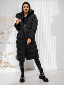 Women’s Longline Winter Jacket with hood Black Bolf 5M3233