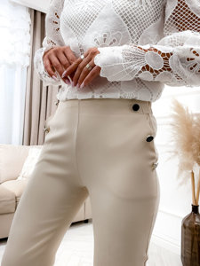 Women's Pants with Decorative Buttons Ecru Bolf 8155