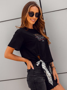 Women's Printed T-shirt with Sequins Black Bolf DT101A