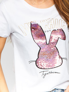 Women's Printed T-shirt with Sequins White Bolf DT059