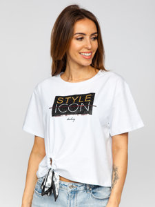 Women's Printed T-shirt with Sequins White Bolf DT101