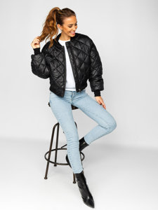 Women's Quilted Bomber Jacket Black Bolf J9089